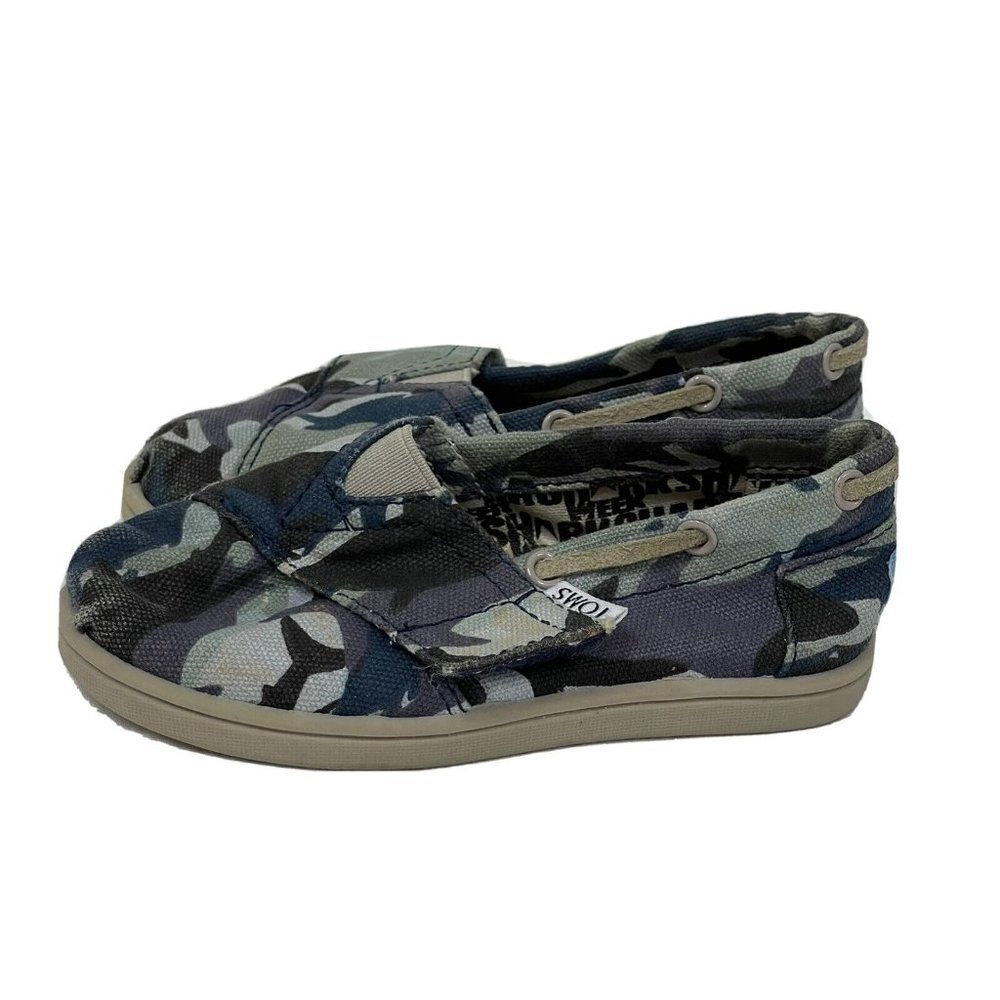 Tiny Toms Blue Camo Toddler Boy Girl Slip On Sneakers Shoes T7 7 Shark Week